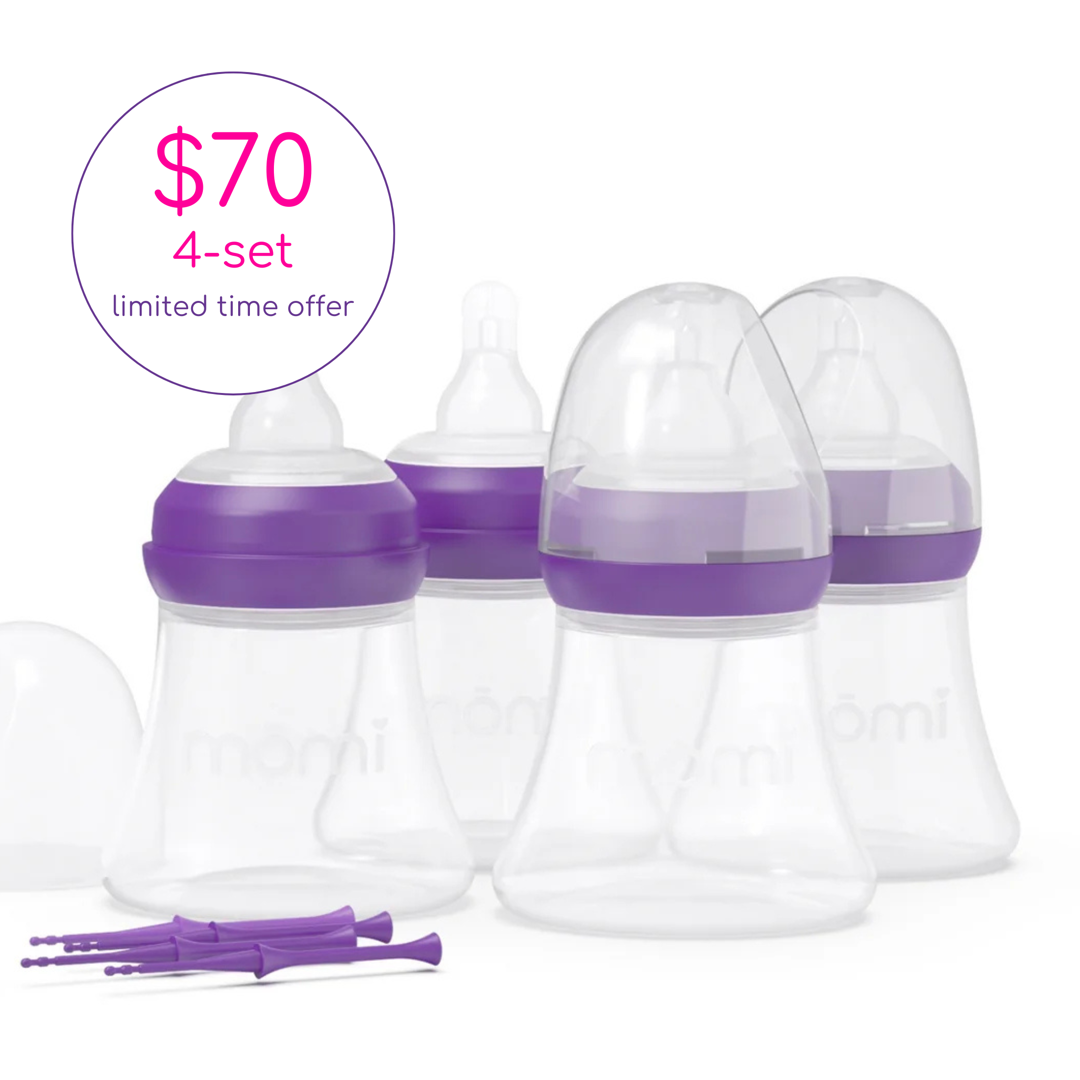 mōmi breast-like bottle glass or plastic 4-set, 5oz